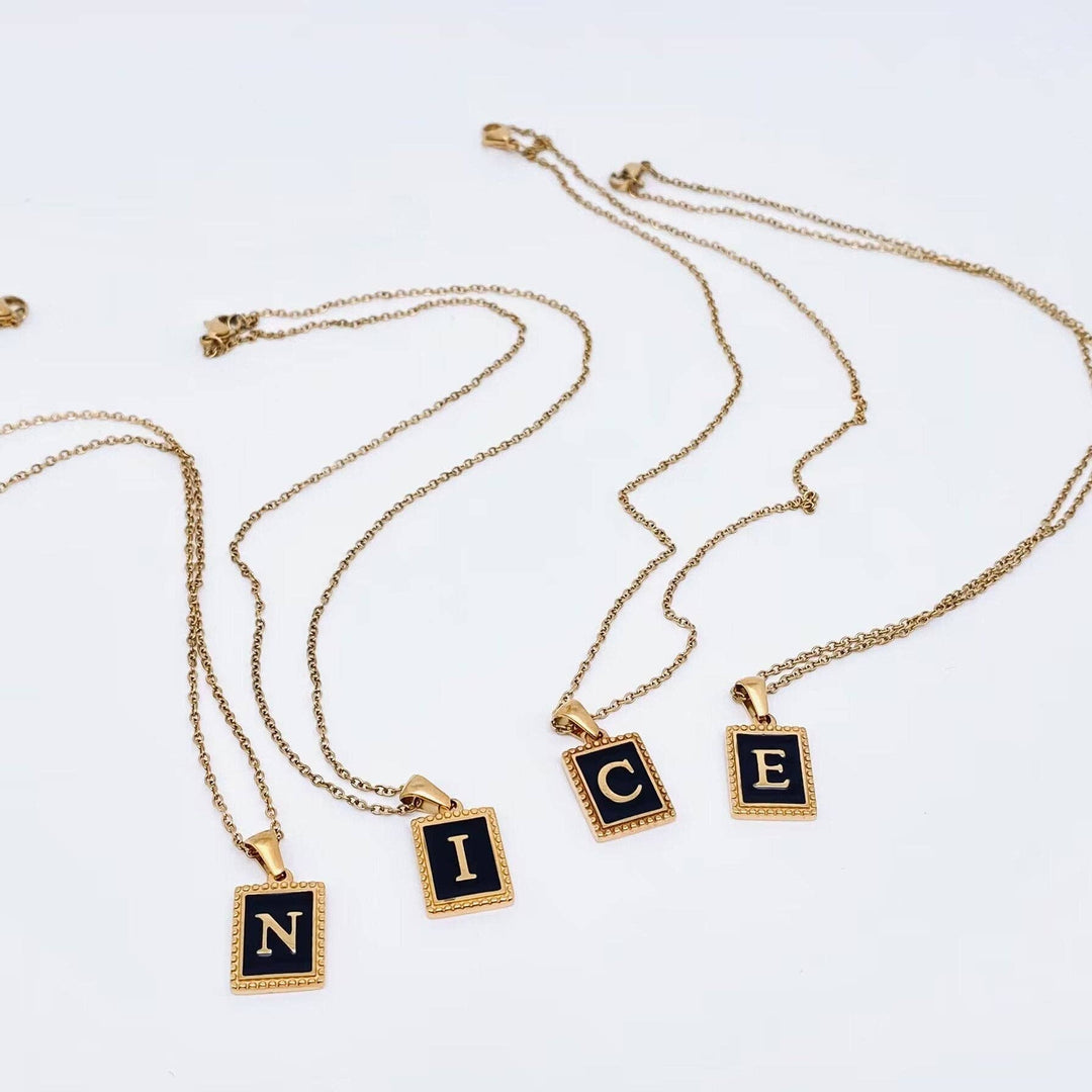Black Initials 18K Gold Plated Pendant Necklace