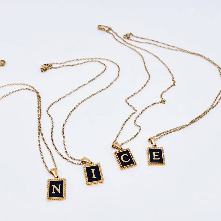 Black Initials 18K Gold Plated Pendant Necklace