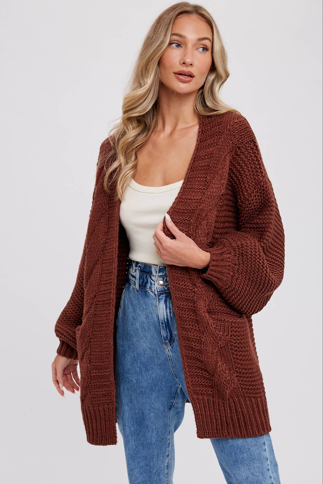Chunky Cable knit Cardigan-Chocolate