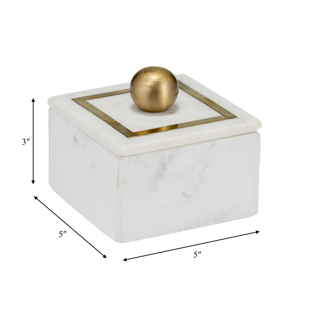 White Marble Modern 5" Storage Box with Removable Lid