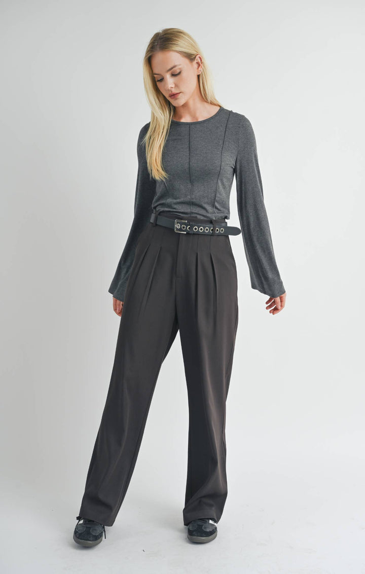Charcoal Bell Sleeve Knit Top