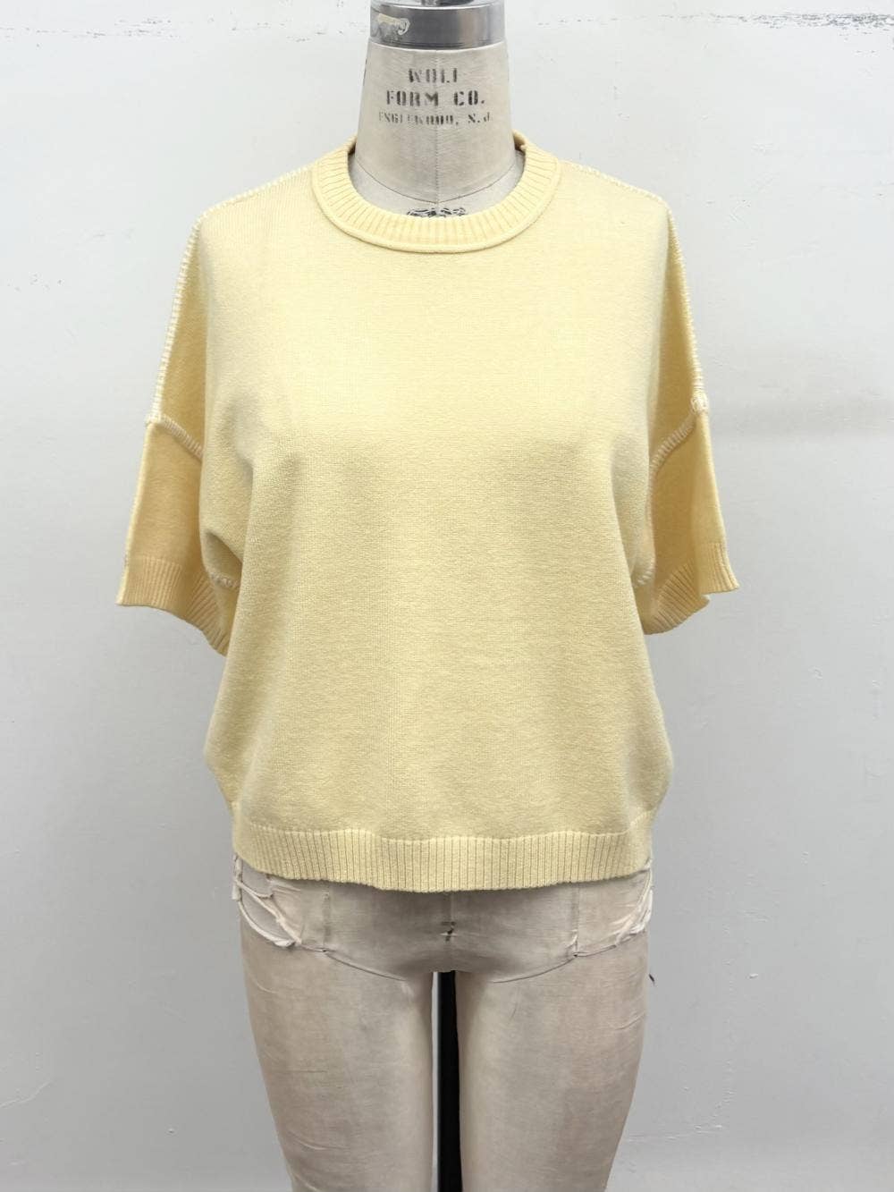 Cream Relaxed Knit Short Sleeve Sweater