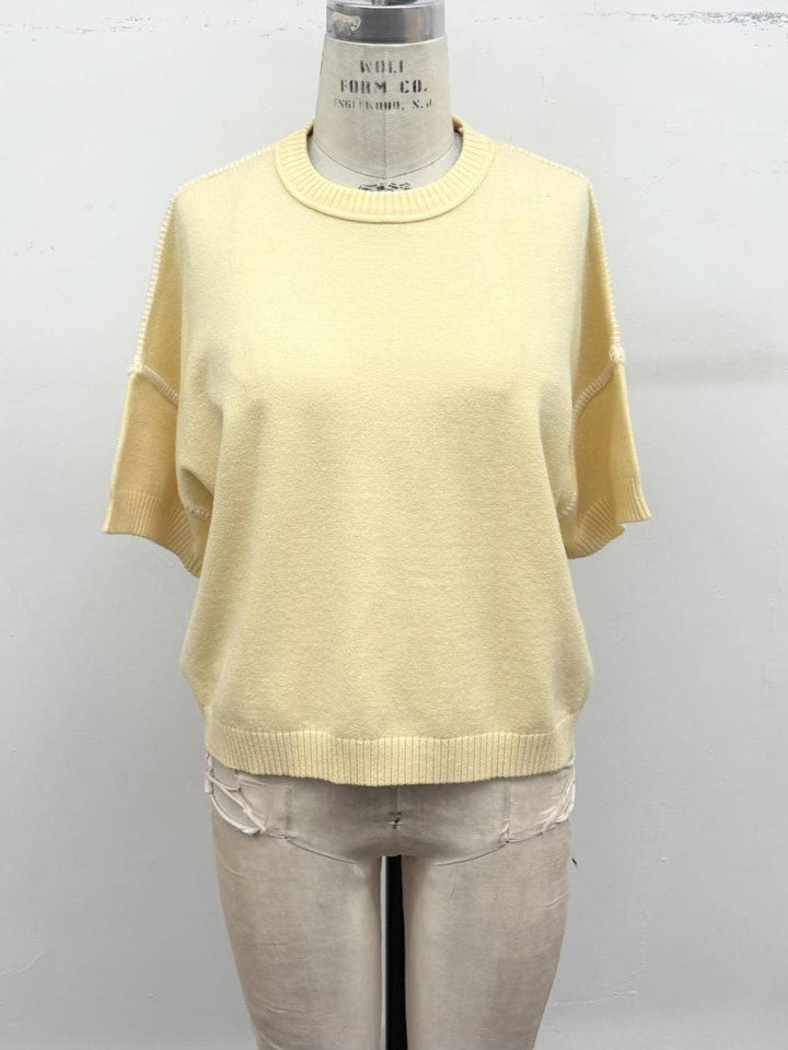 Cream Relaxed Knit Short Sleeve Sweater