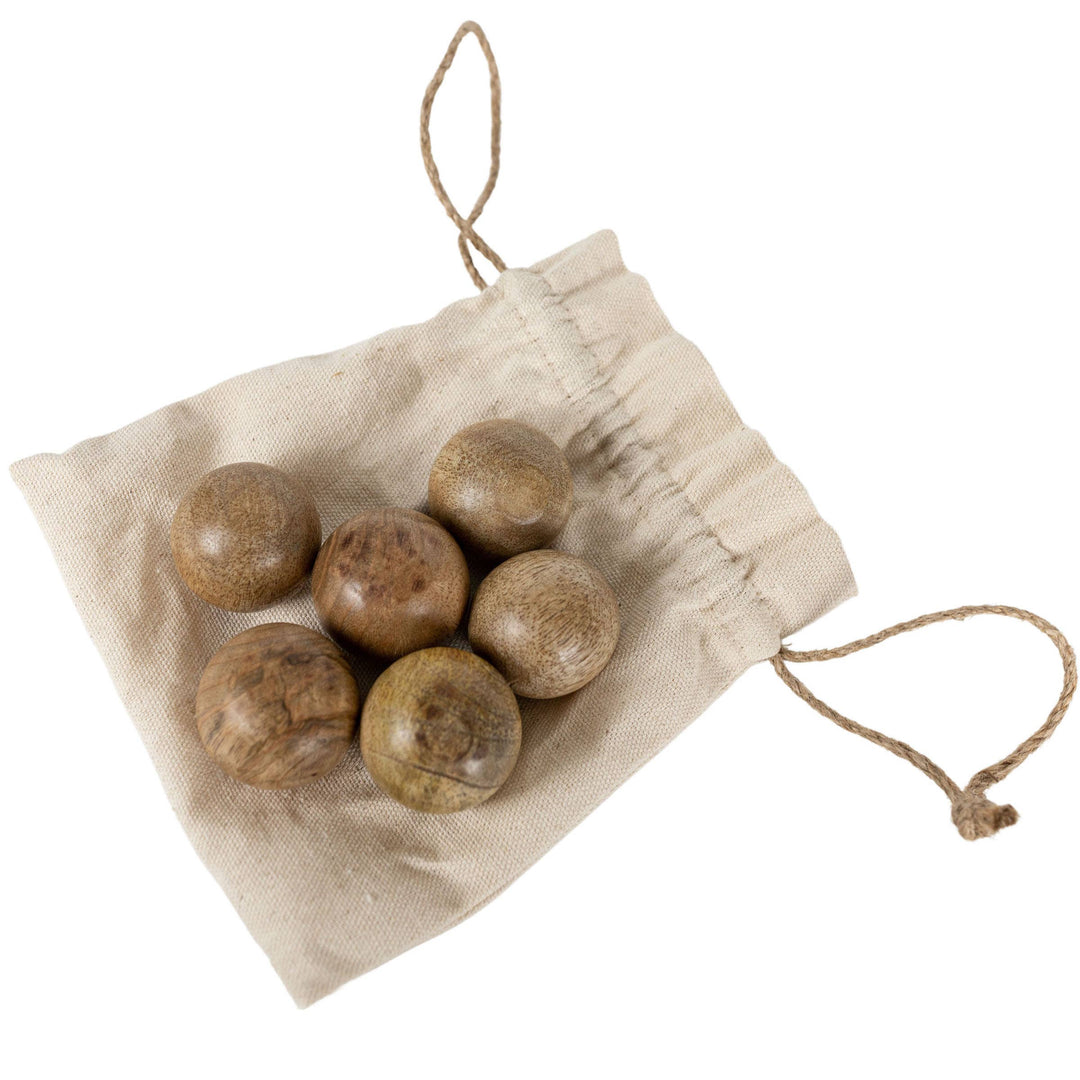 Set of 6 Boho Natural Wood Balls with Cotton Bag