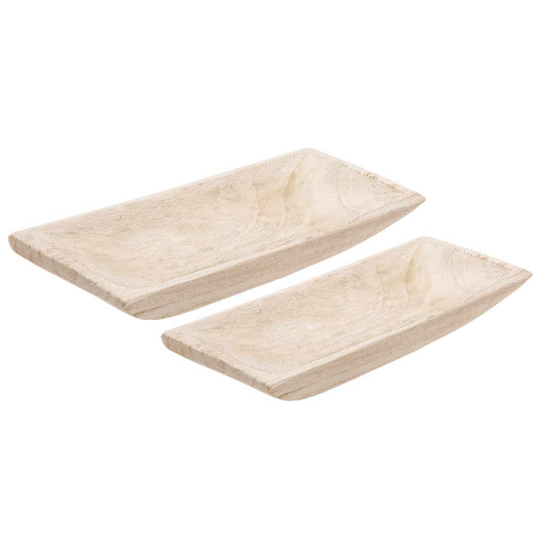 White Wooden Rectangular Coastal Trays (Set of 2)