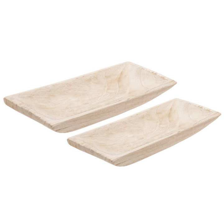 White Wooden Rectangular Coastal Trays (Set of 2)