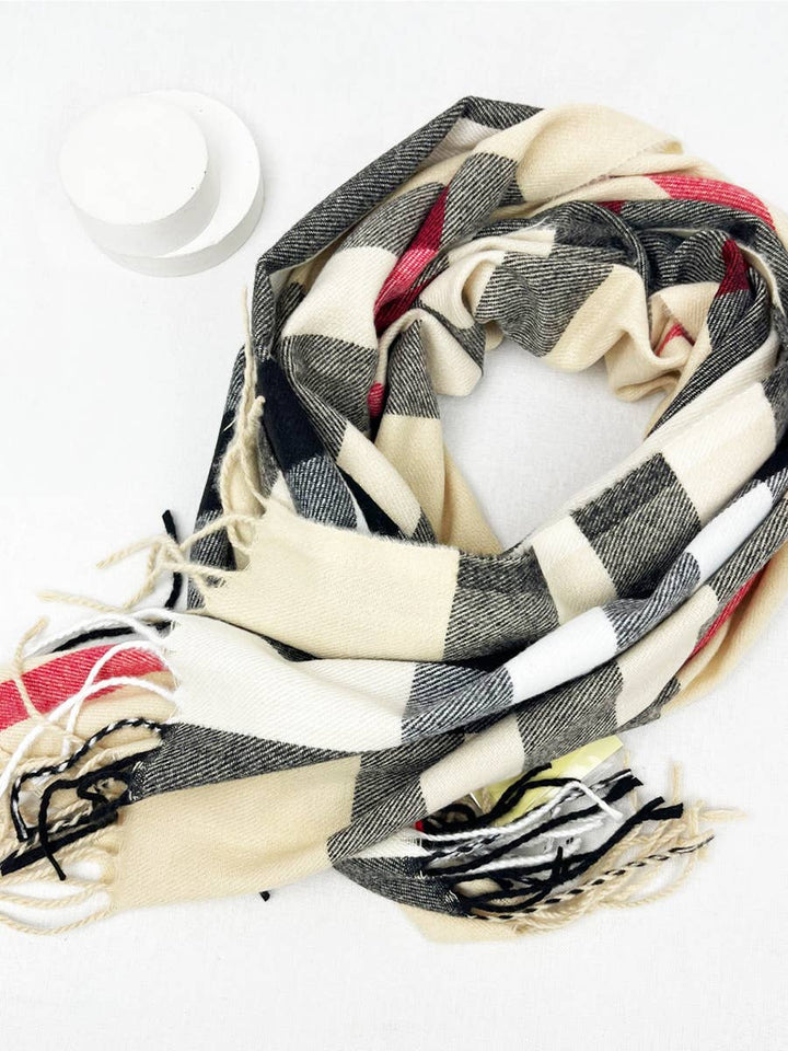 Plaid Cashmere Scarf With Tassel