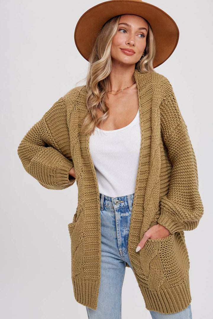 Chunky Cable knit Cardigan-Chocolate