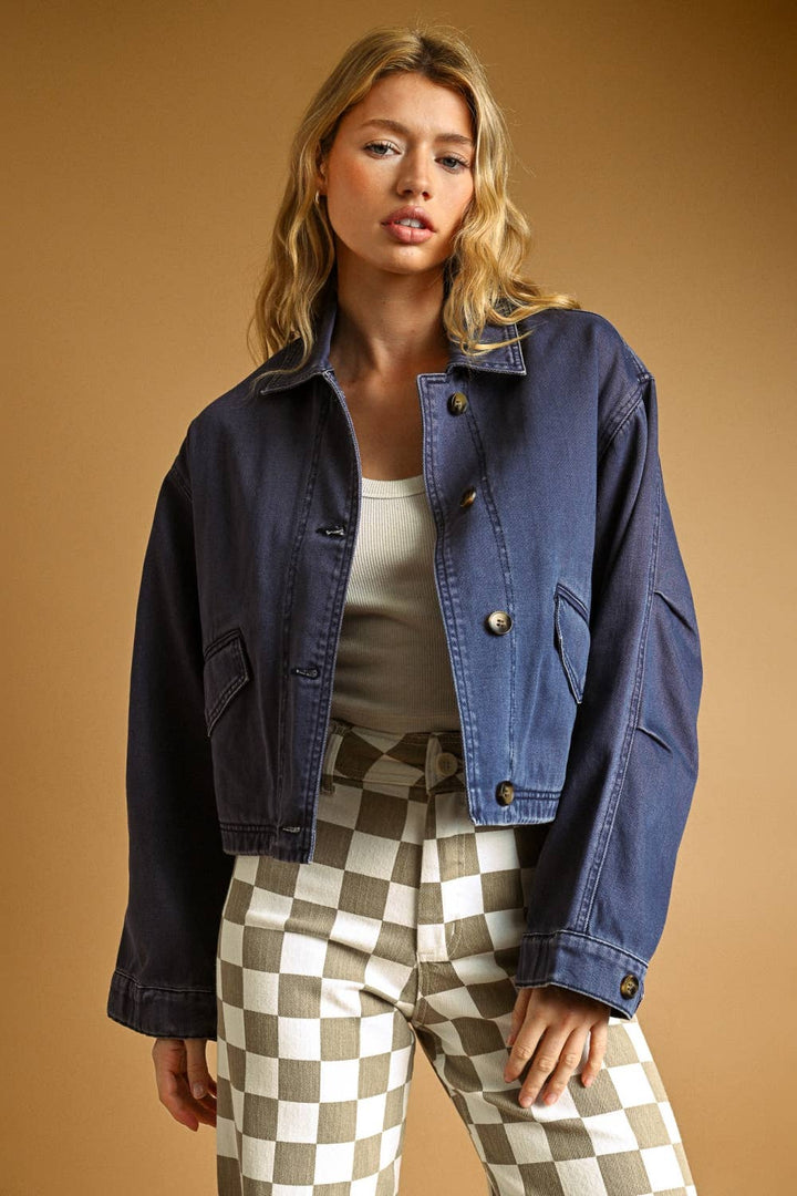 Navy Long Sleeve Cotton Jacket