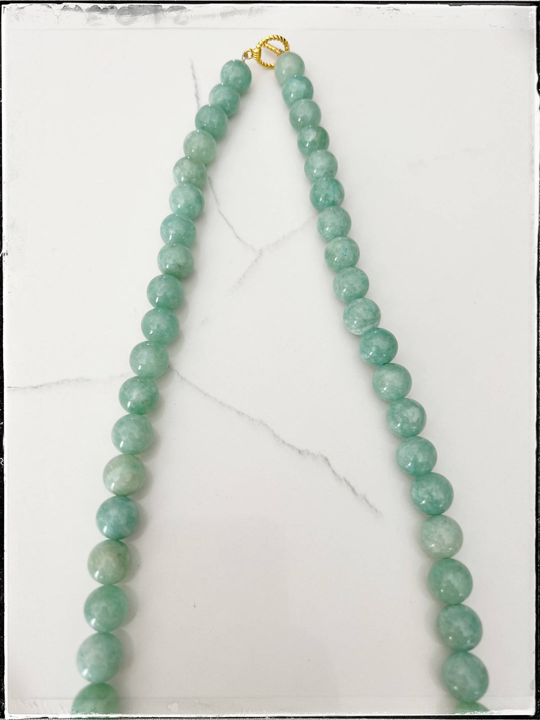 Gemstone Jade Bead Necklace Coconut Wood Mint Green