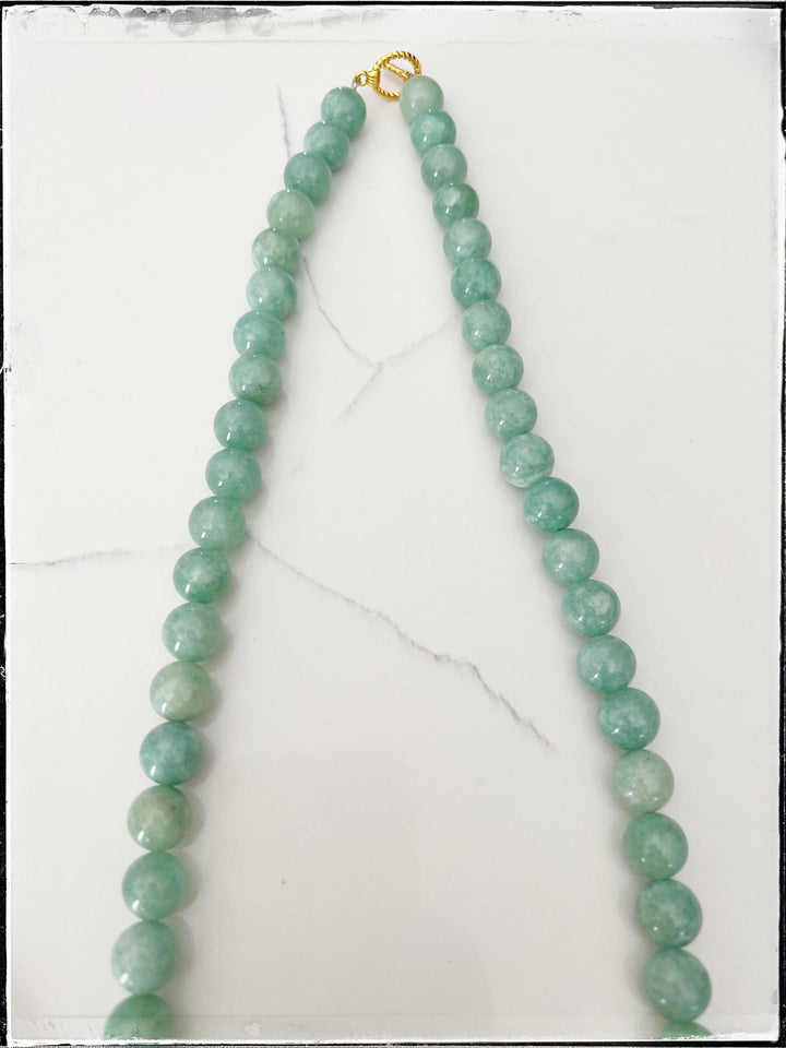 Gemstone Jade Bead Necklace Coconut Wood Mint Green