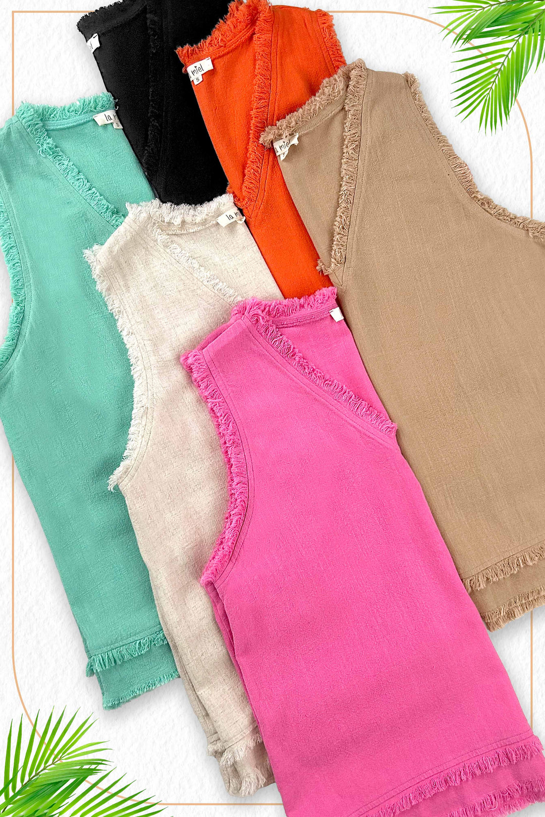 Soft Washed Gauze Cut Edge Sleeveless V-neck Top