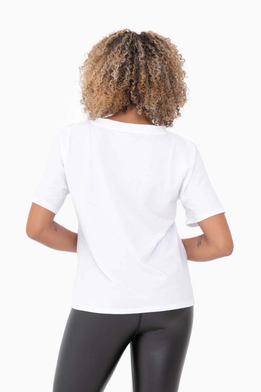 Cotton Blend V-Neck Tee: White