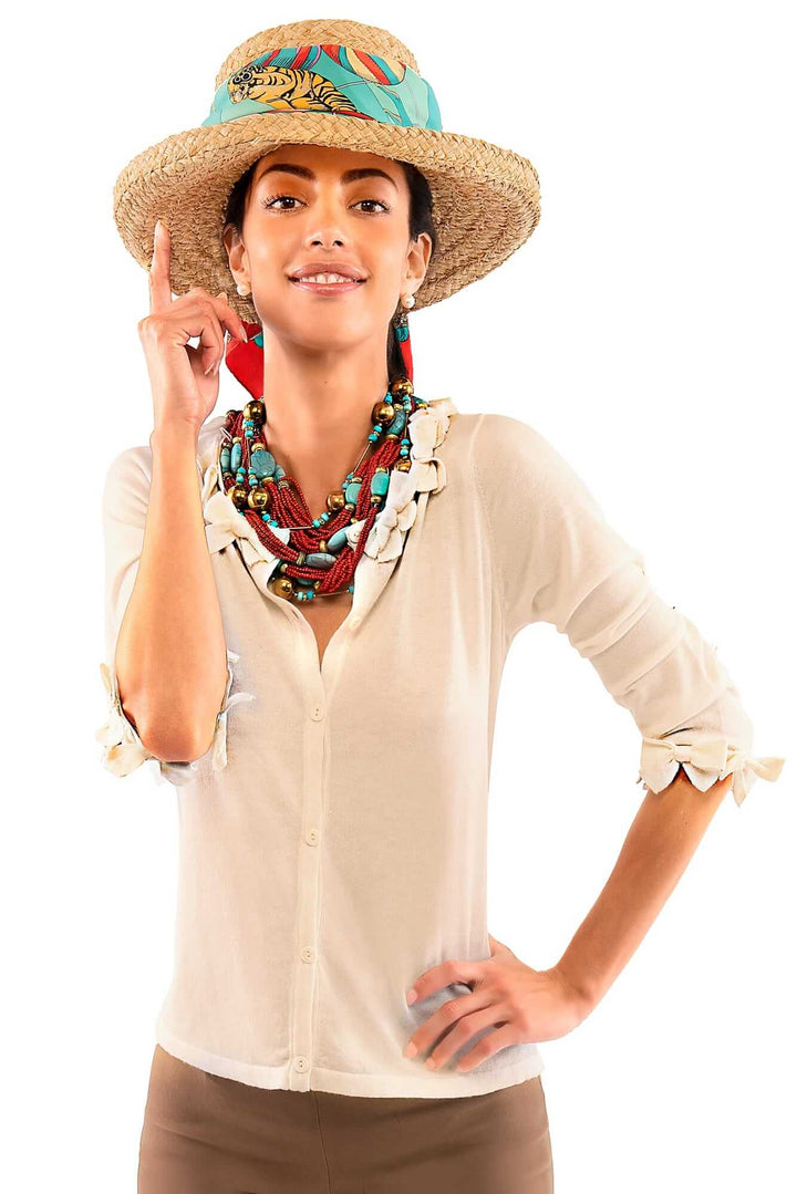 Navy Bow Trimmed Cardigan