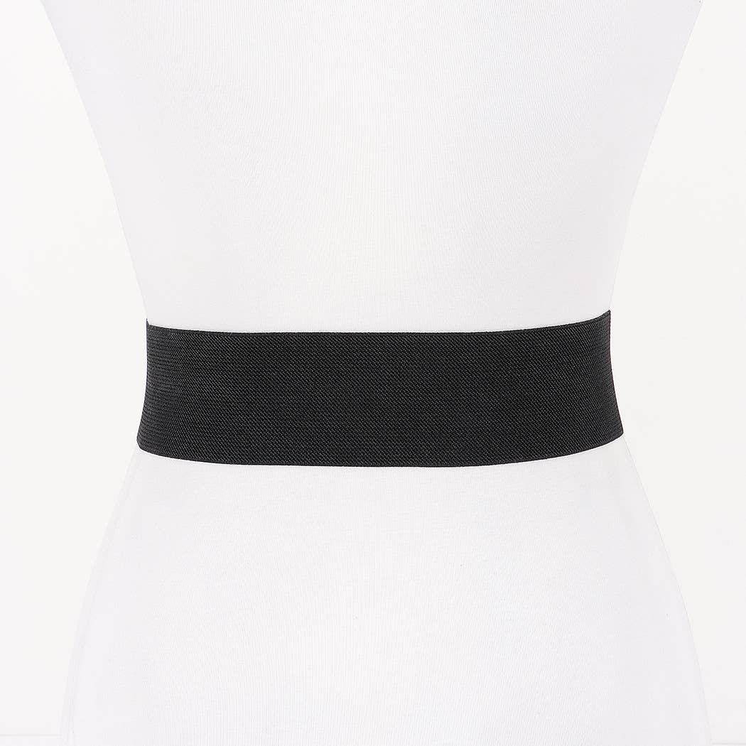Hammered Metal Buckle Studded Faux Suede Elastic Belt