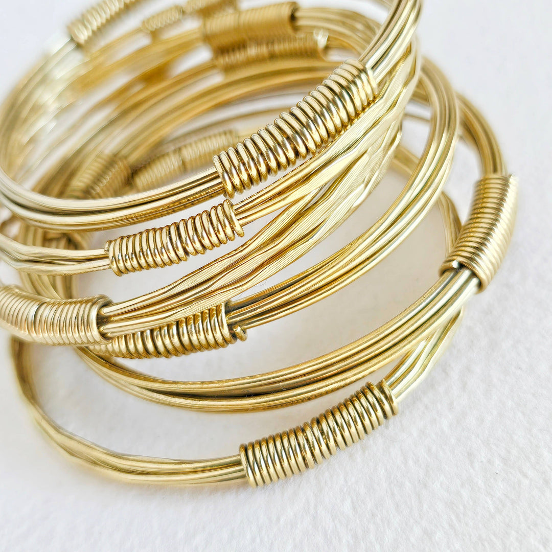 Brass twisted wire wrapped  coil bangle bracelet