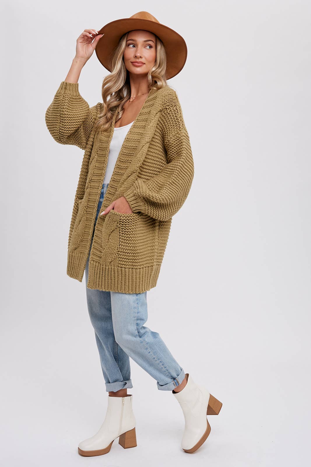Chunky Cable knit Cardigan-Chocolate
