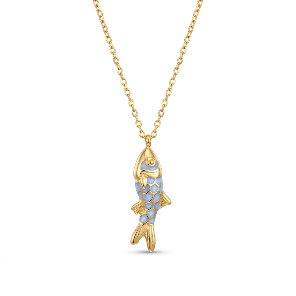 Lucky Fish Pendant Necklace – Waterproof Gold Plated Stainless Steel