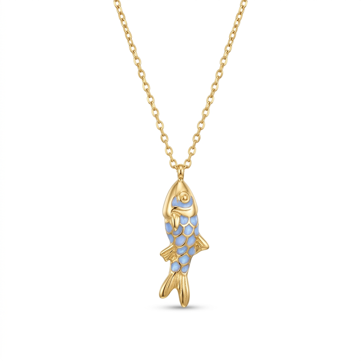 Lucky Fish Pendant Necklace – Waterproof Gold Plated Stainless Steel