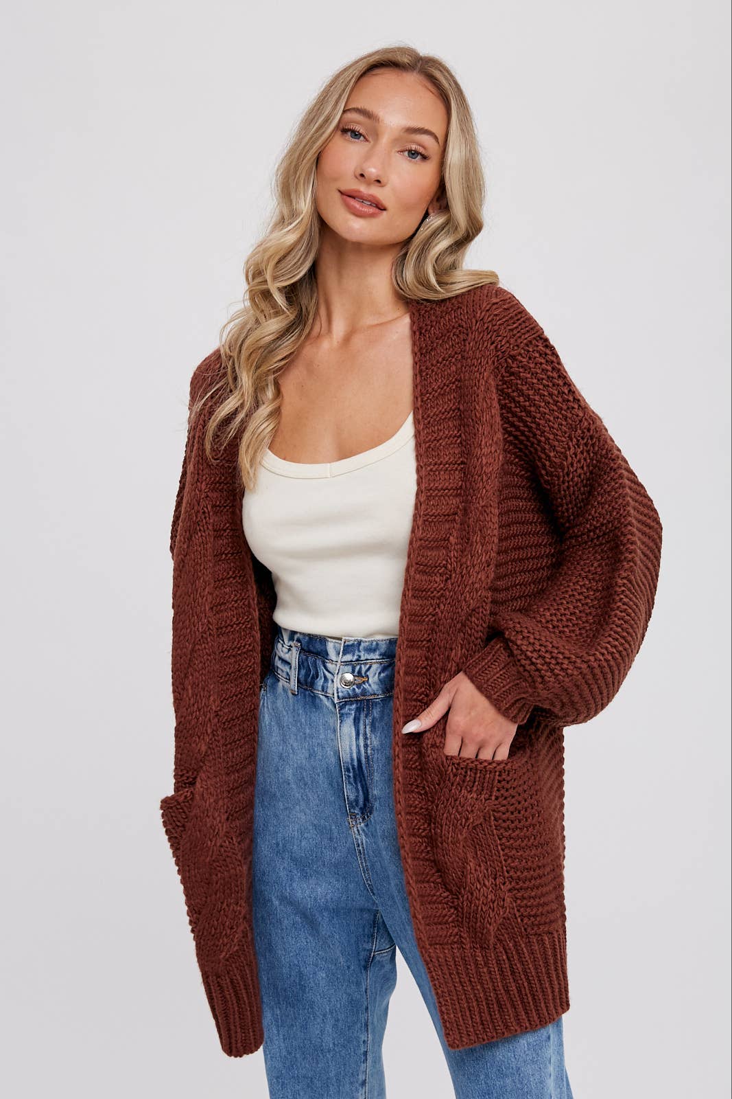 Chunky Cable knit Cardigan-Chocolate