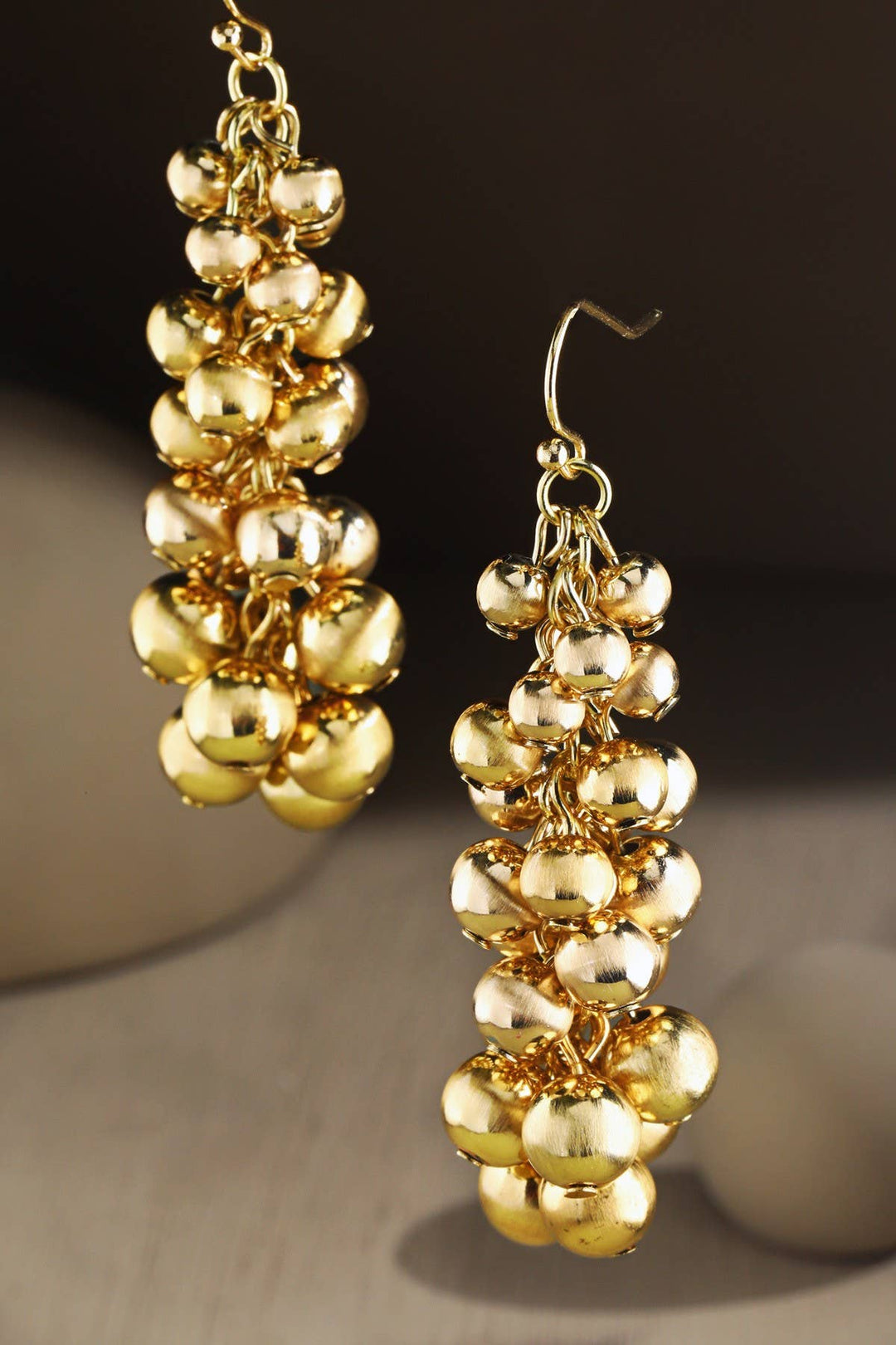 Gold Metal Bead Drop Earrings