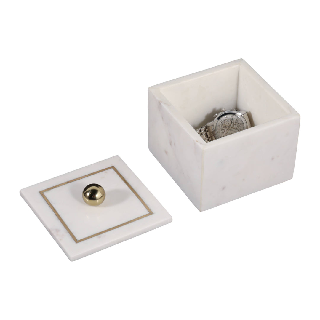 White Marble Modern 5" Storage Box with Removable Lid