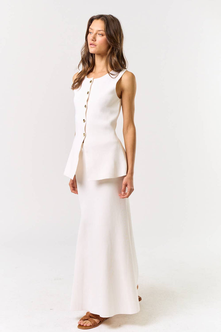 White Button Front Sleeveless Vest