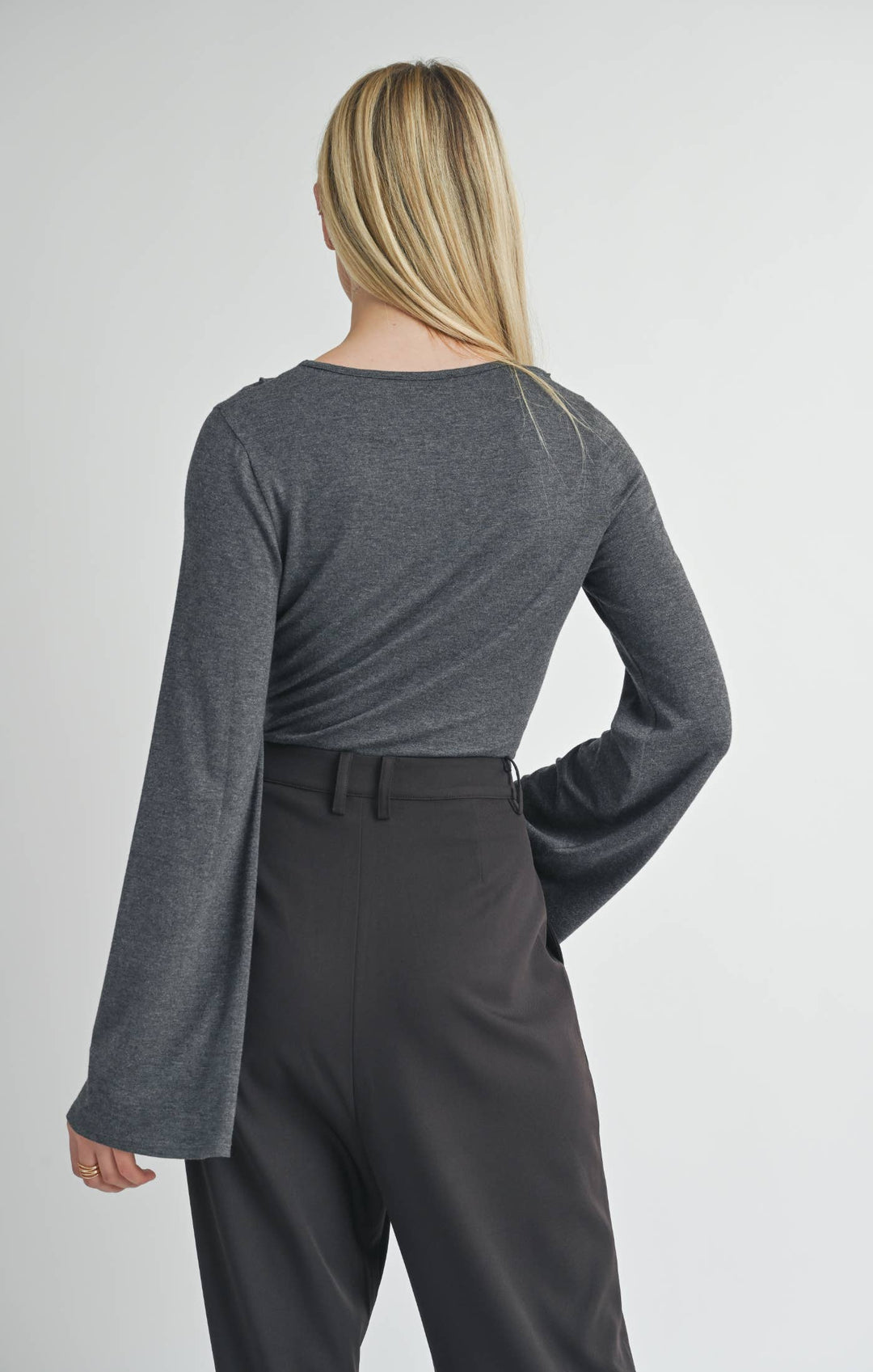 Charcoal Bell Sleeve Knit Top