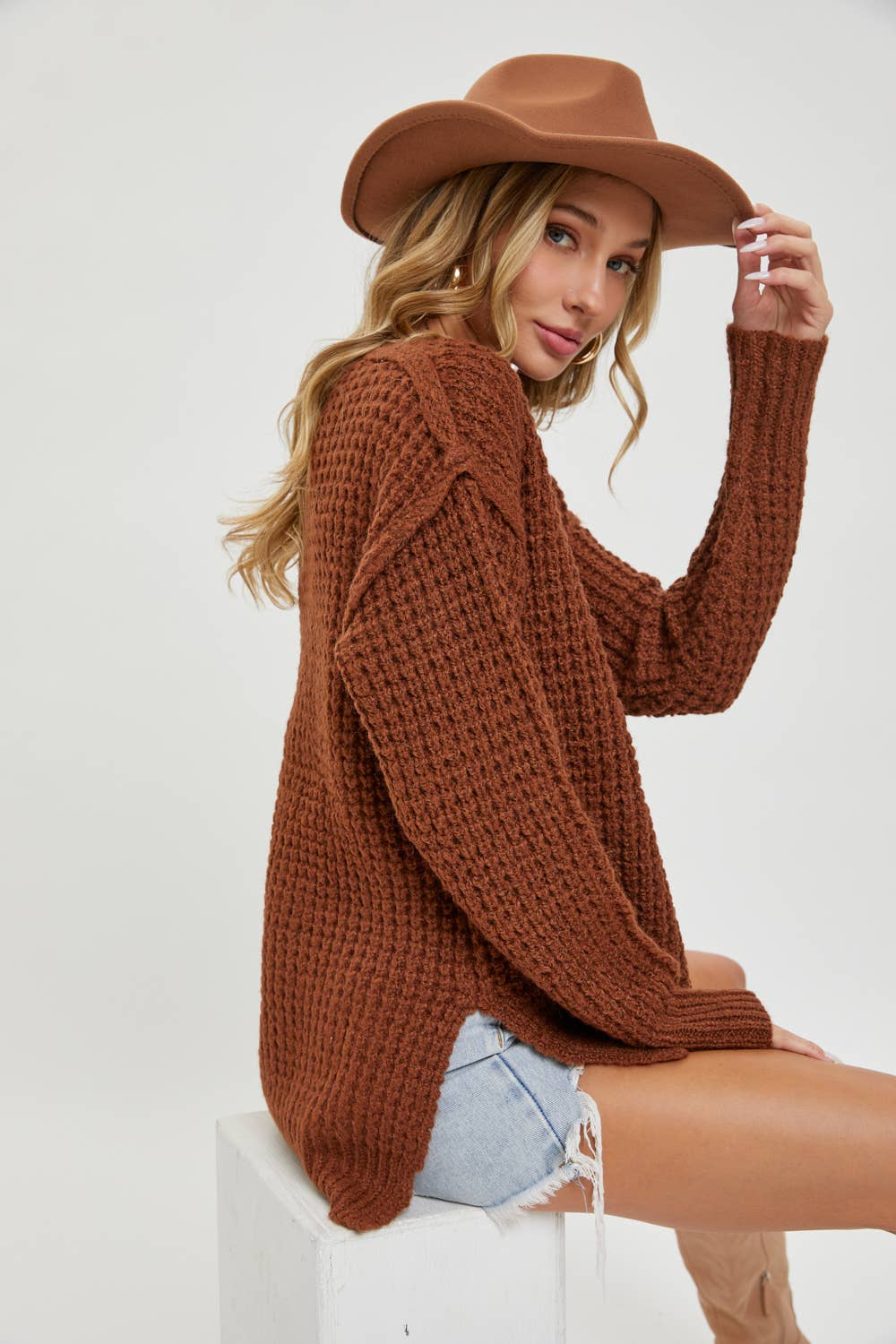 Ivory Waffle Knit Sweater