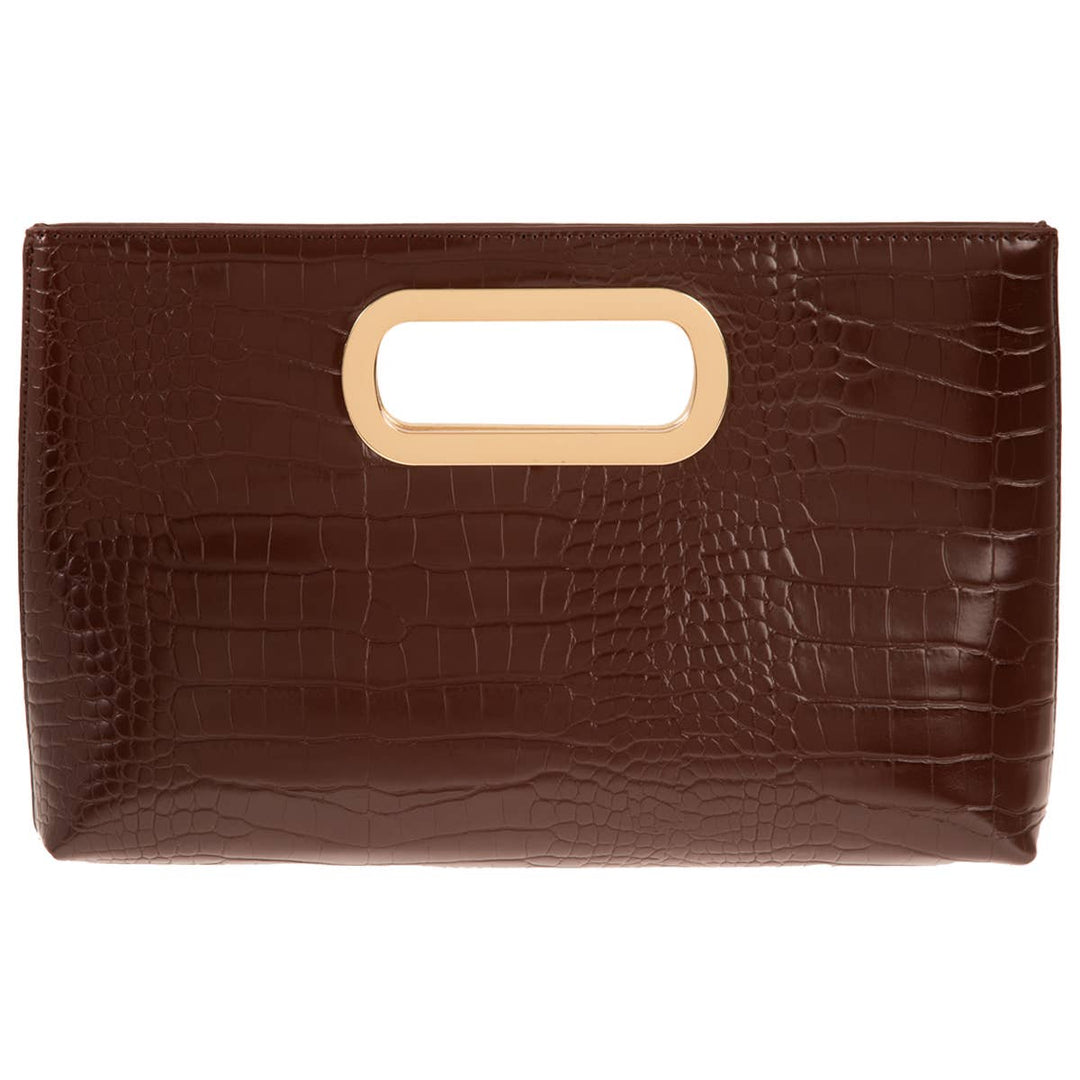 Leather Crocodile Top Handle Clutch