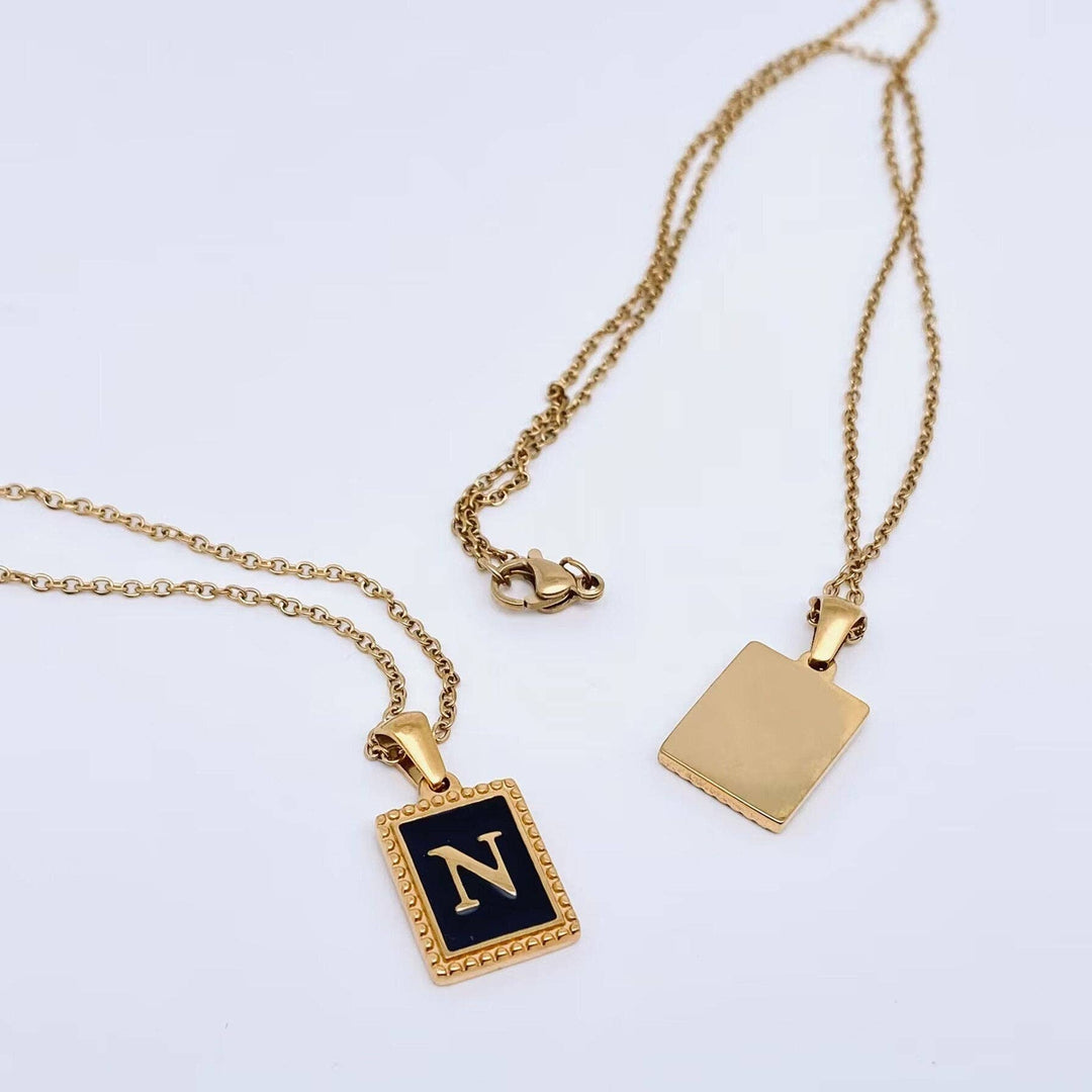 Black Initials 18K Gold Plated Pendant Necklace
