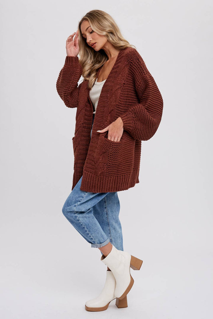 Chunky Cable knit Cardigan-Chocolate