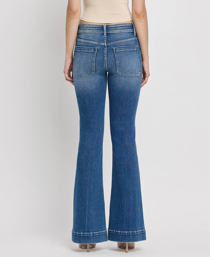 Mid Rise Patch Pocket  Flare Jean