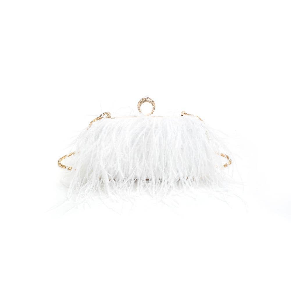 Suede Leather Bag with Feathers