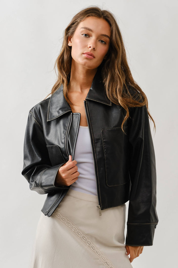 Brown Vintage Washed Leather Jacket-1 LEFT