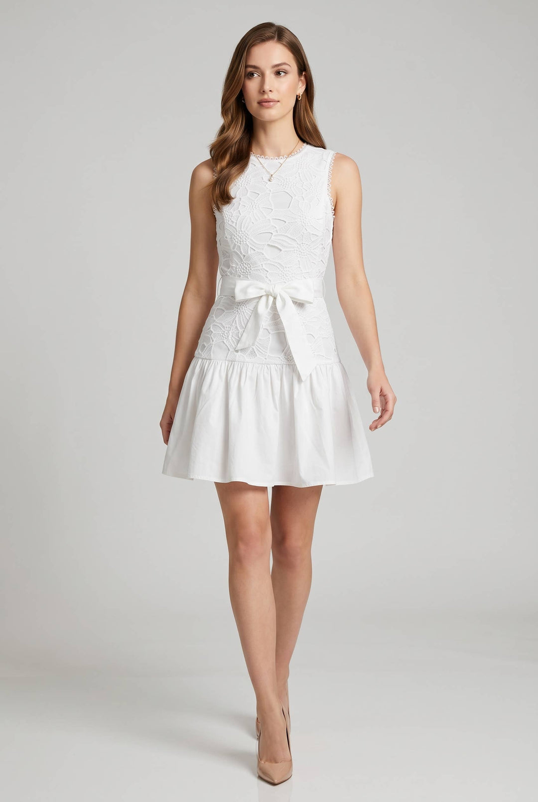 Floral Lace Mini Dress With Belt Strap