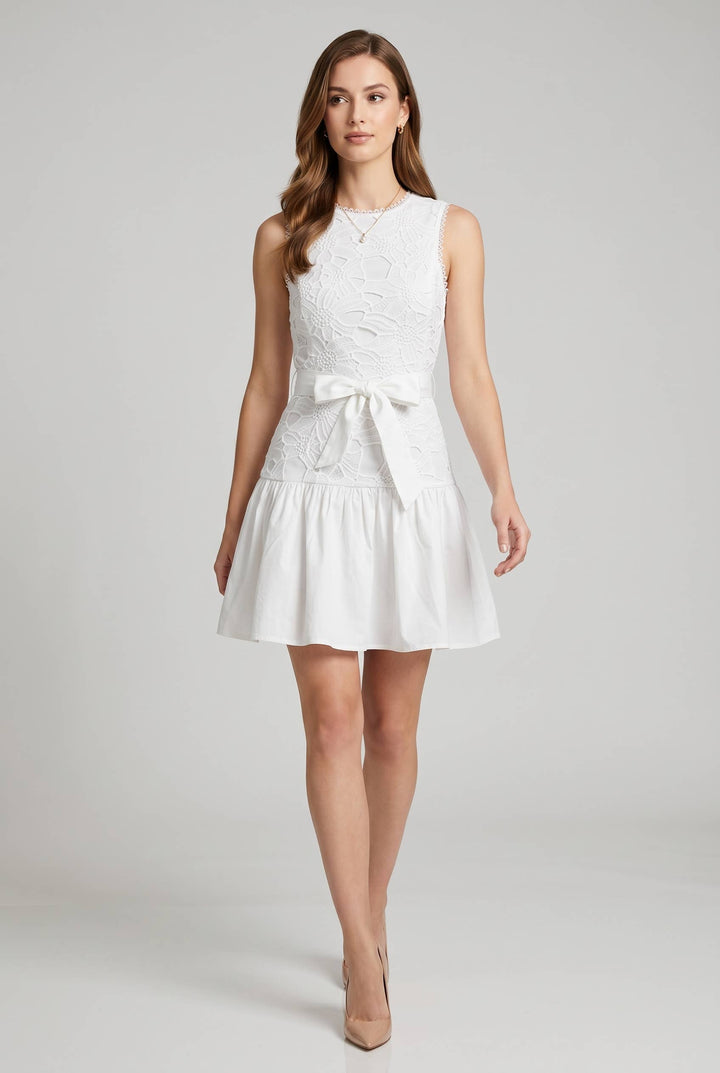 Floral Lace Mini Dress With Belt Strap