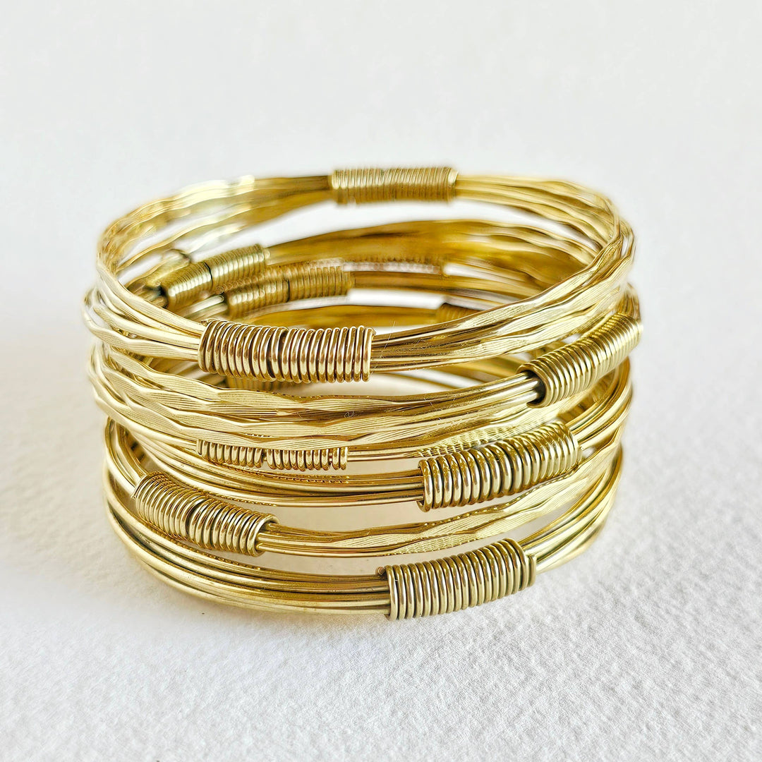 Brass twisted wire wrapped  coil bangle bracelet