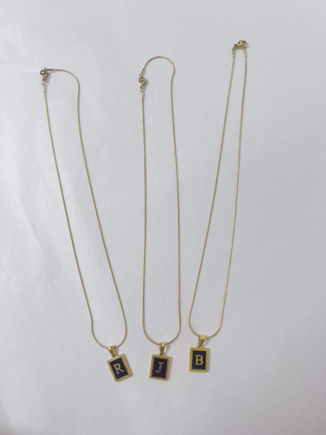 Black/Gold Initial Rectangle Necklace