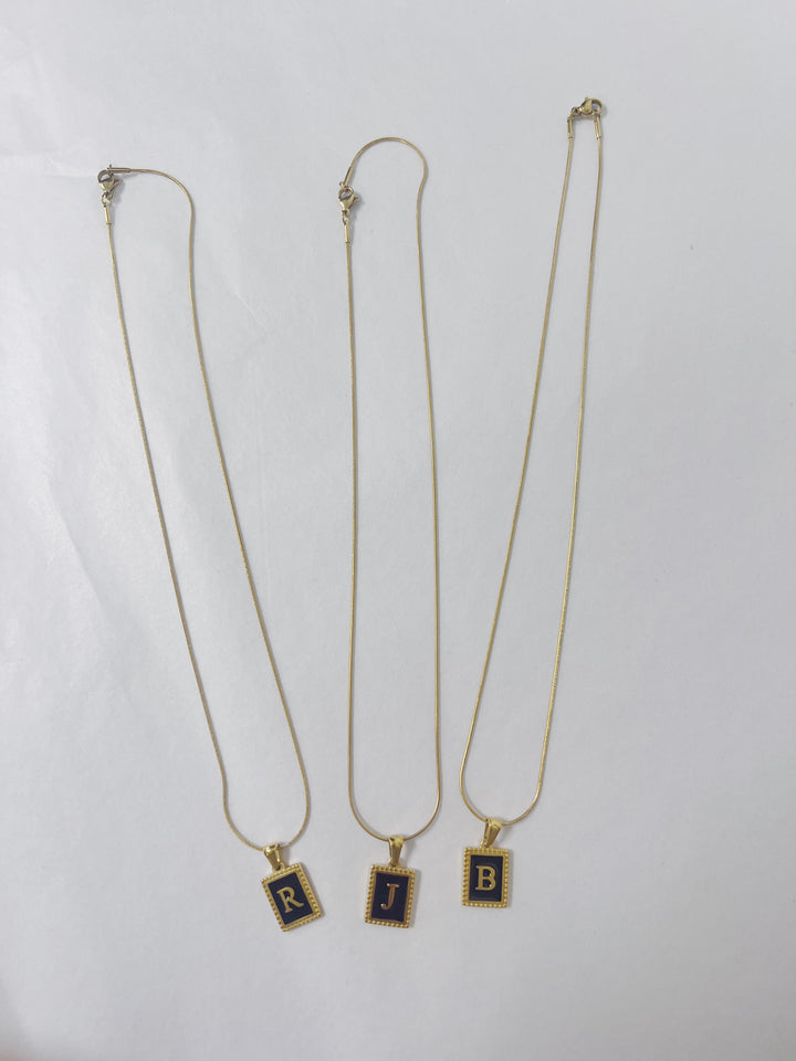 Black/Gold Initial Rectangle Necklace