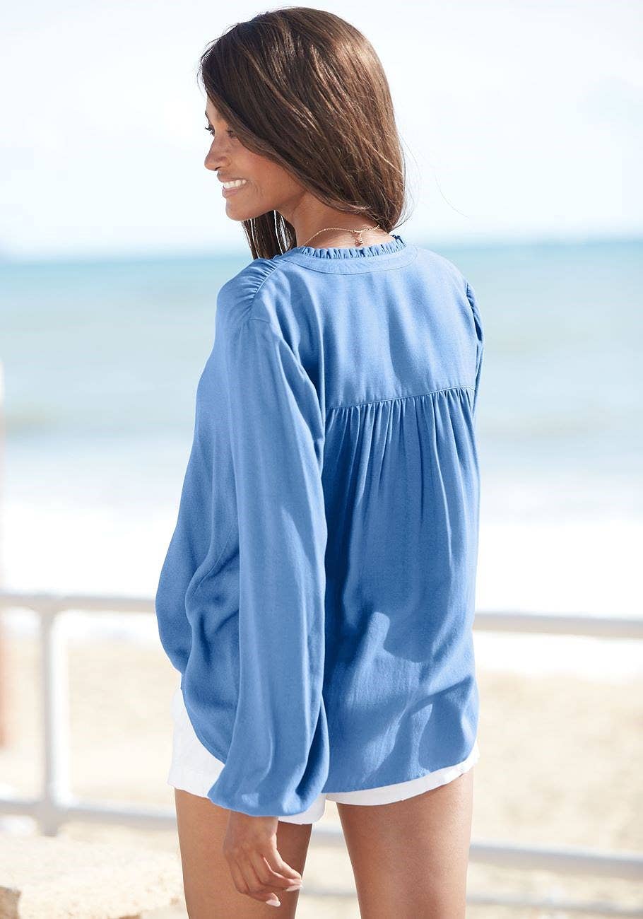 Blue Ruffle Detail Blouse