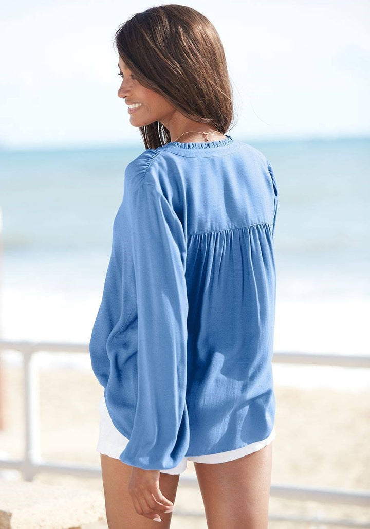 Blue Ruffle Detail Blouse
