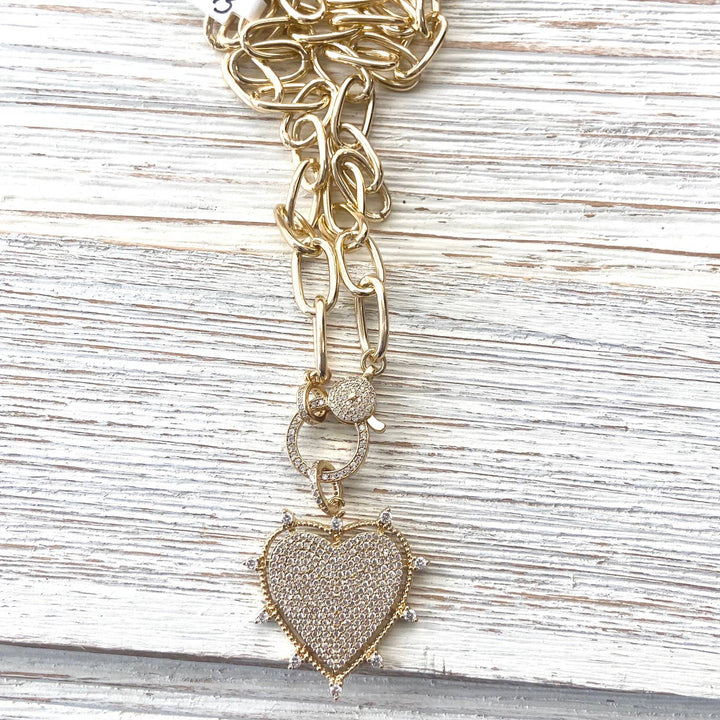 Gold sparkly heart statement necklace