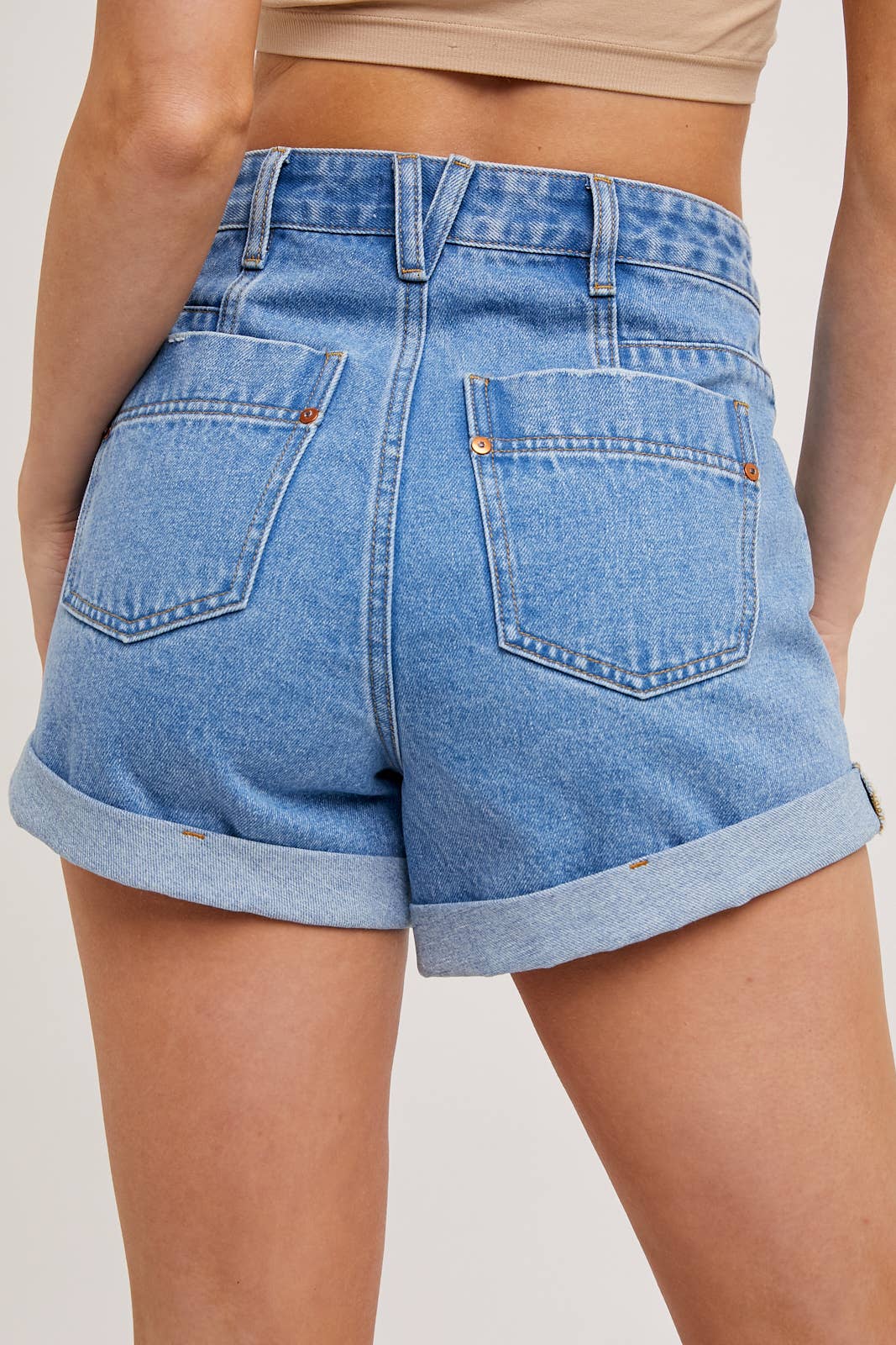 High Waisted Rolled Hem Denim Shorts-SALE PRICE