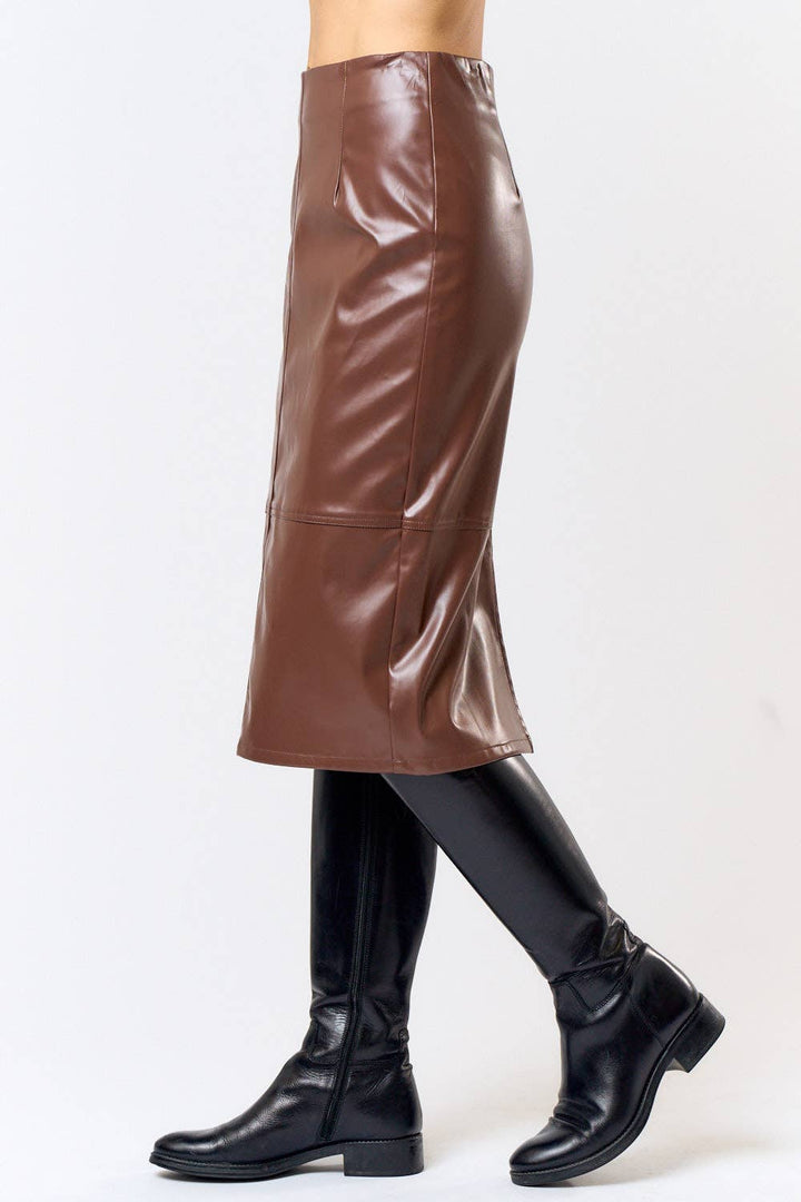 Black High Waist Leather Midi Skirt