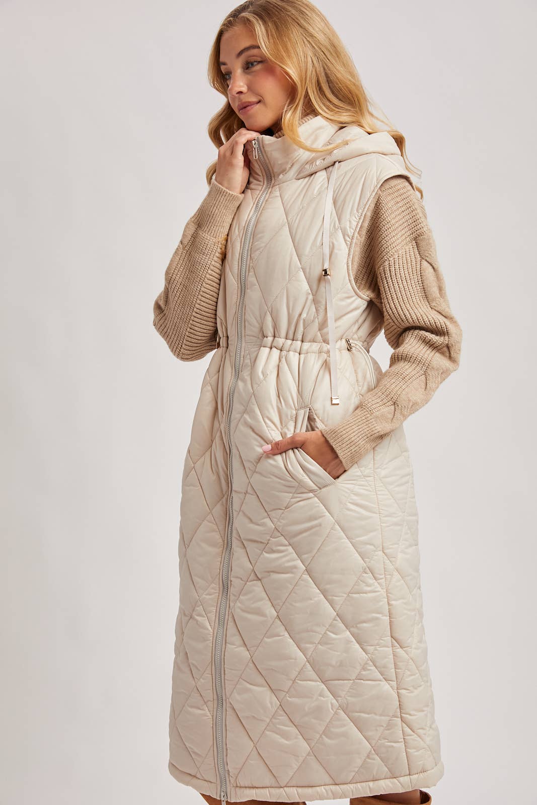 Quilt Puffer Long Hooded Vest