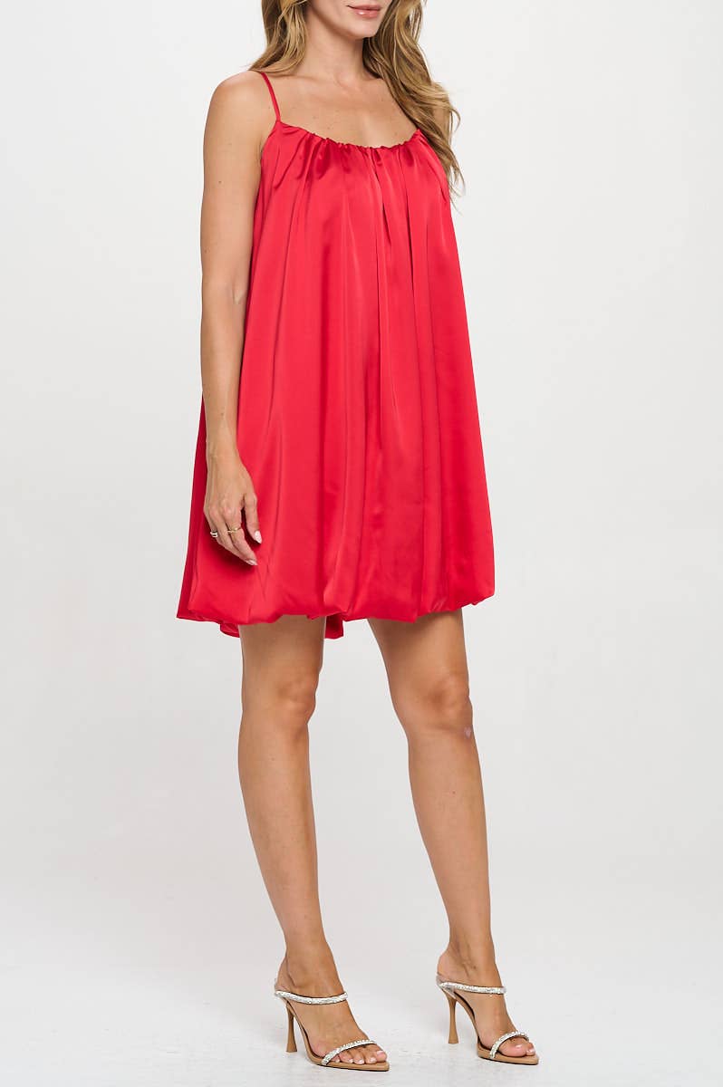 Red Satin Sleeveless Balloon Dress