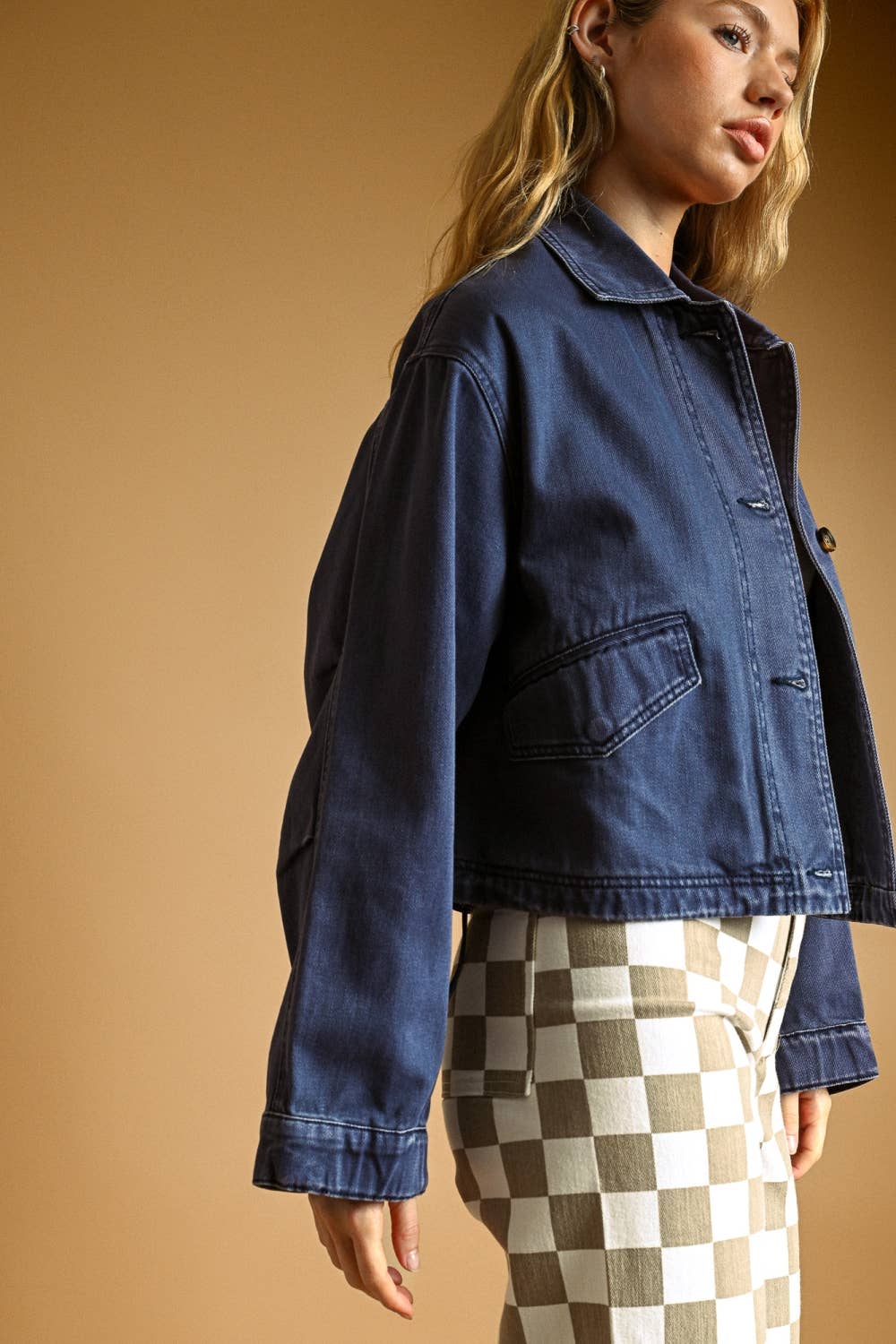 Navy Long Sleeve Cotton Jacket