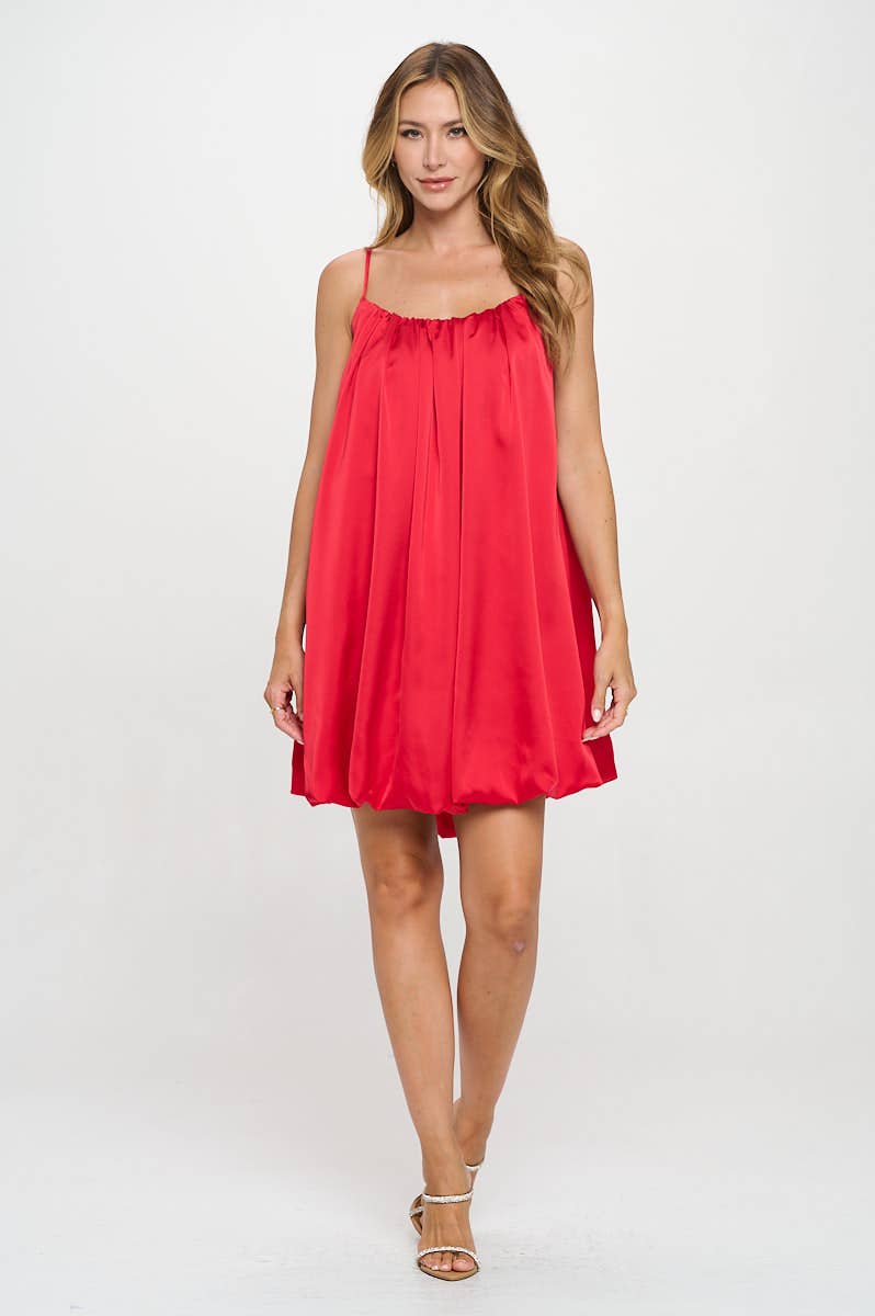 Red Satin Sleeveless Balloon Dress