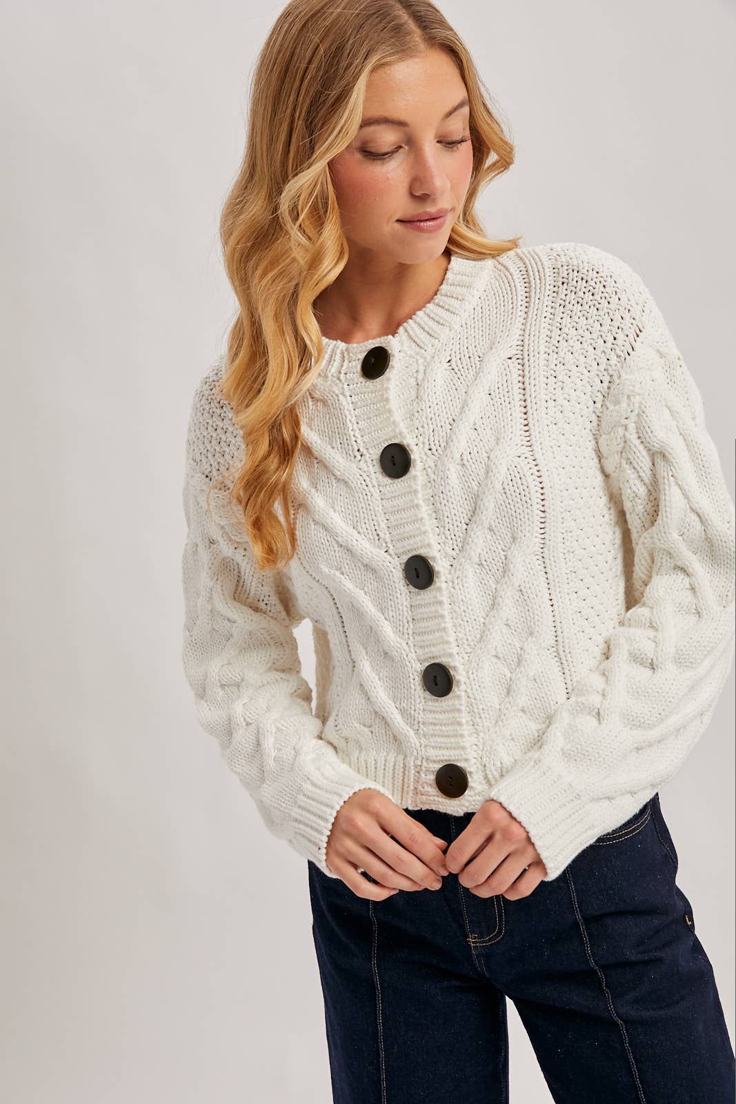 Button Front Cardigan Sand